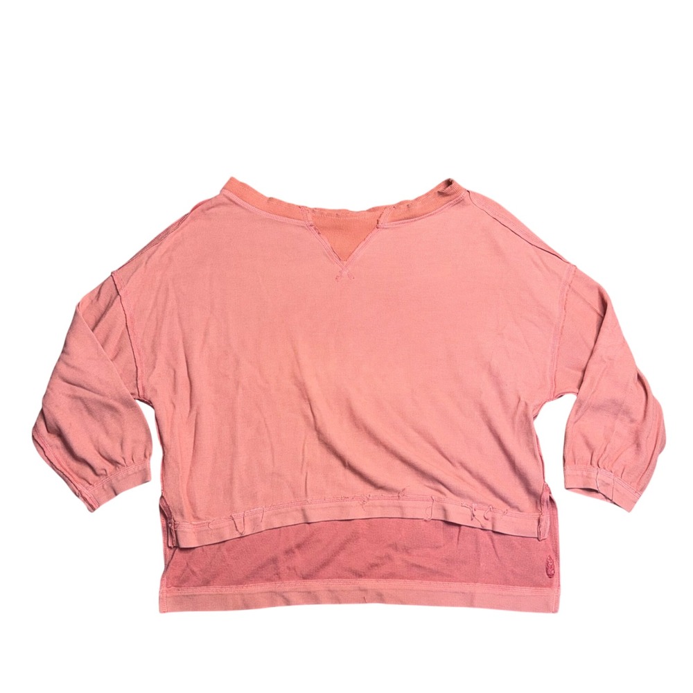 Free People Movement Pullover Women Small Coral Good Ribbed Raw Hem Oversized